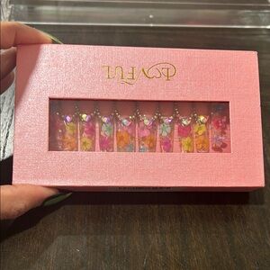 Floral Press-On Nails - Pink and Orange